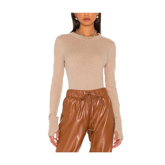 Enza Costa 'Cashmere' Tan Easy Cuffed Crew Size M - Picture 1 of 5